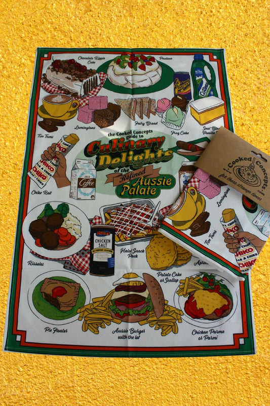 Culinary Delights of the Refined Aussie Palate Tea Towel - Cooked Concepts