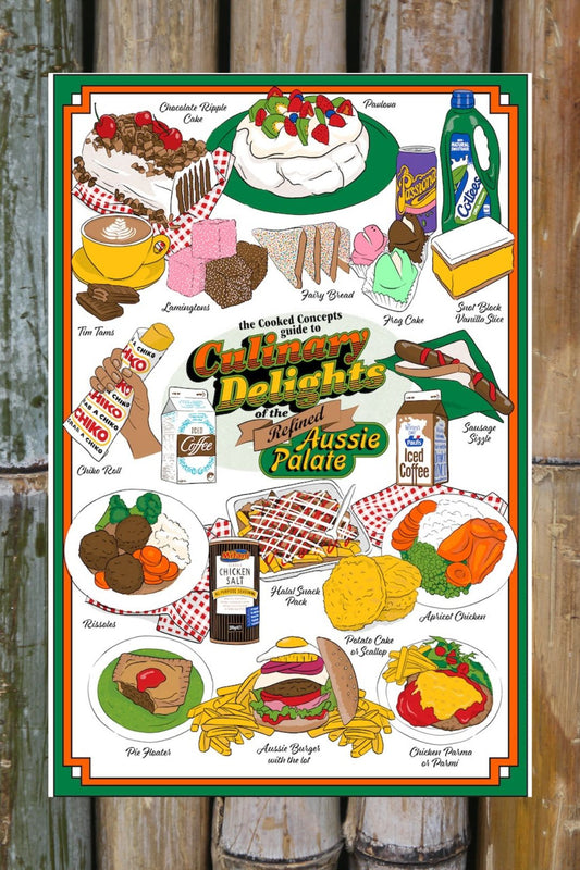 Culinary Delights of the Refined Aussie Palate Tea Towel - Cooked Concepts